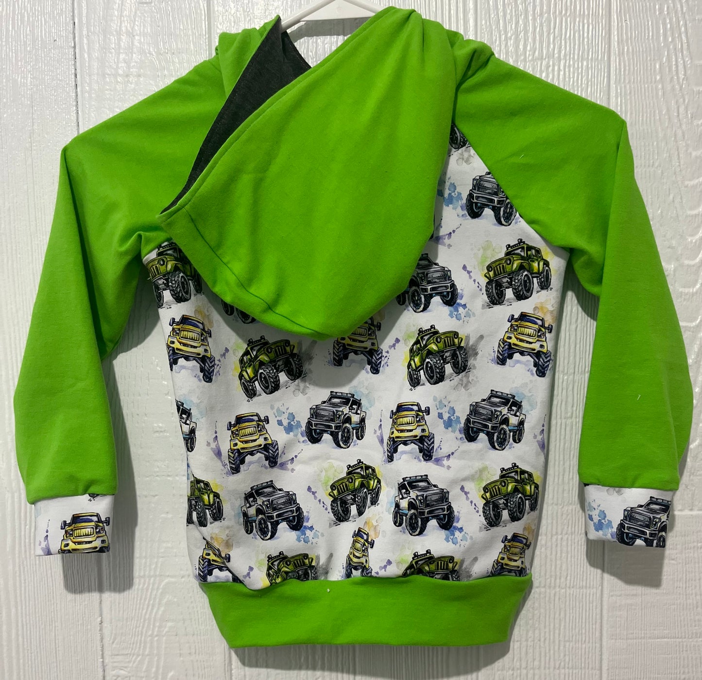 Monster trucks/lime green hoodie 3-4T
