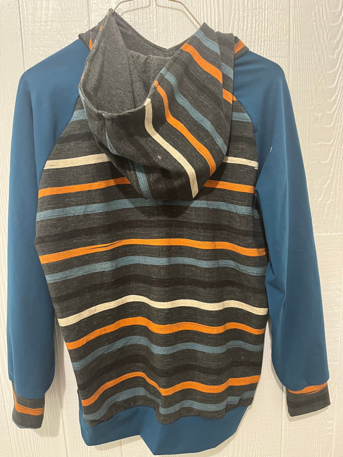 Stripes / teal hoodie 14T