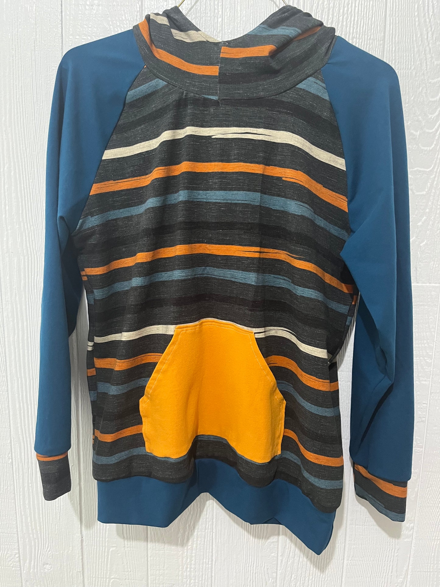 Stripes / teal hoodie 14T