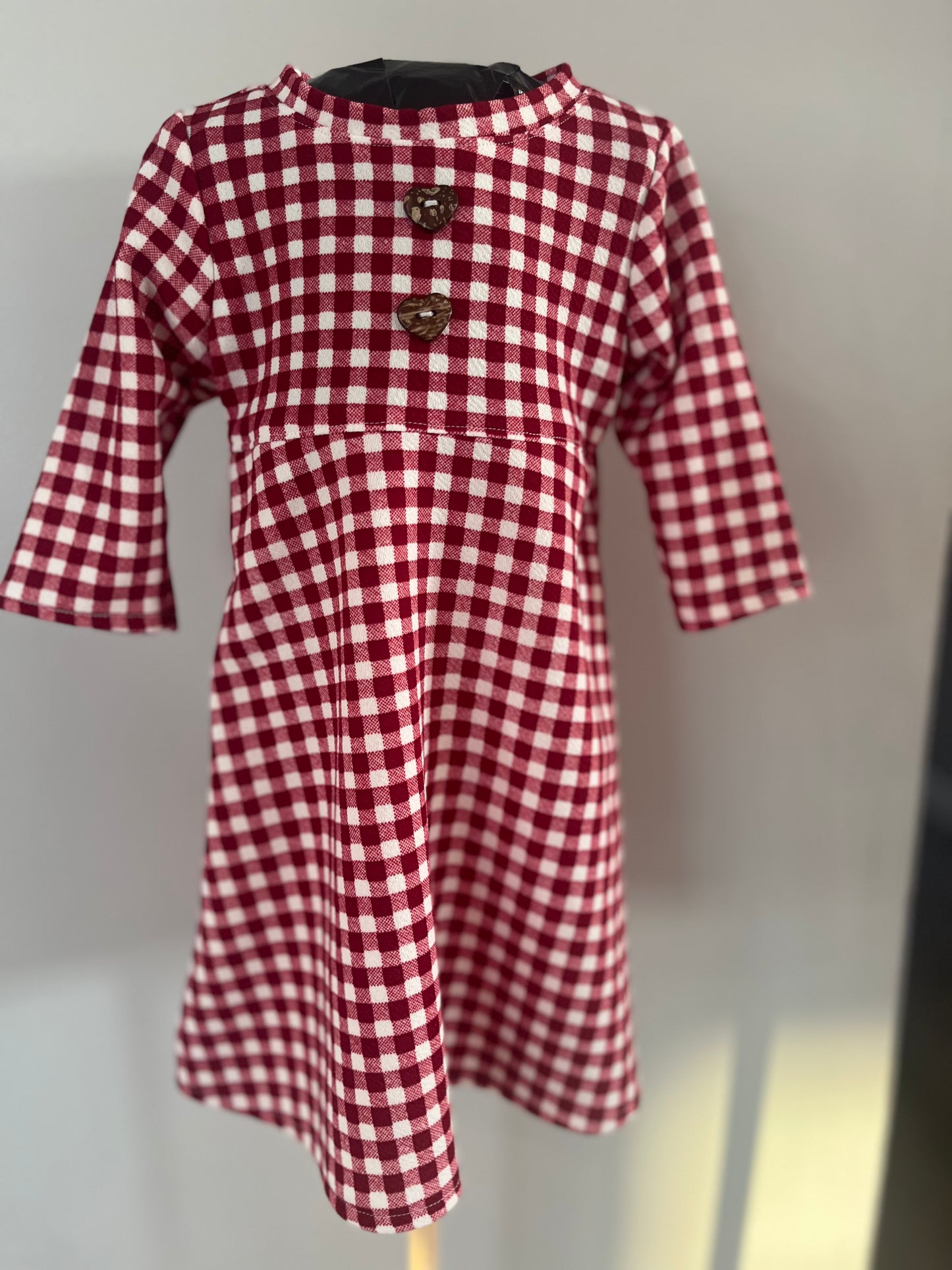 Burgundy Gingham dress 6-9 months