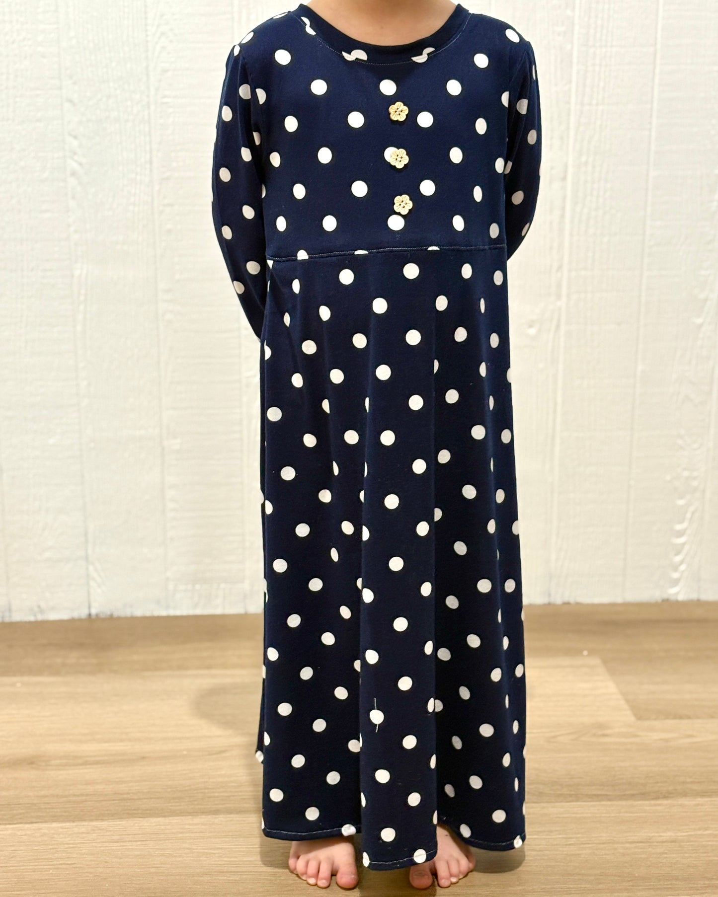 Long Sleeve Navy Polka Dot dress - 4T