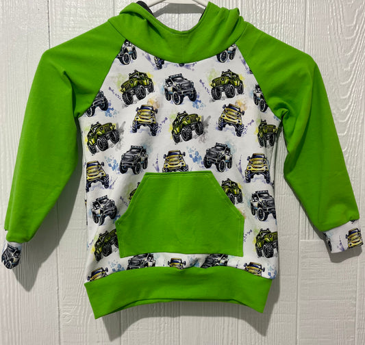 Monster trucks/lime green hoodie 3-4T