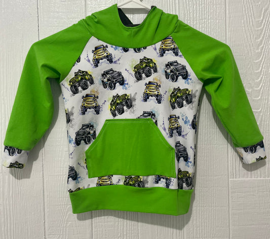 Monster trucks / lime green hoodie 18-24 months