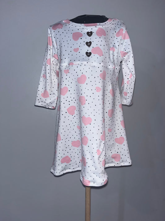 White with pink hearts dress 3-6 months