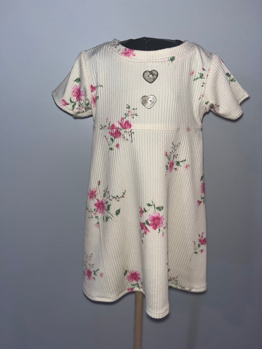 Yellow with pink floral dress  -3-6 months
