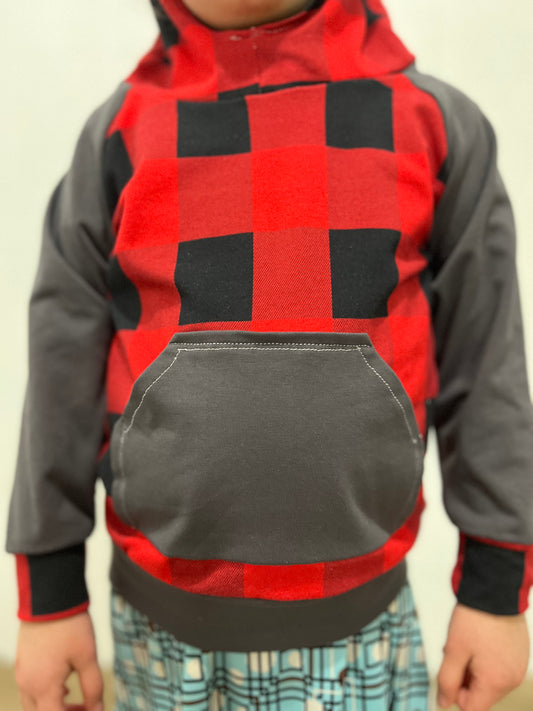 Buffalo plaid/ gray hoodie 12-18 months