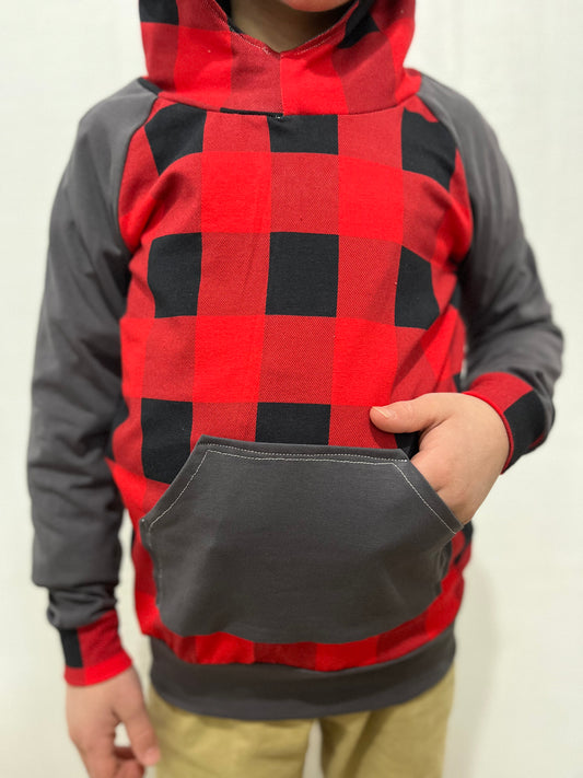 Buffalo plaid/ gray hoodie 5-6T