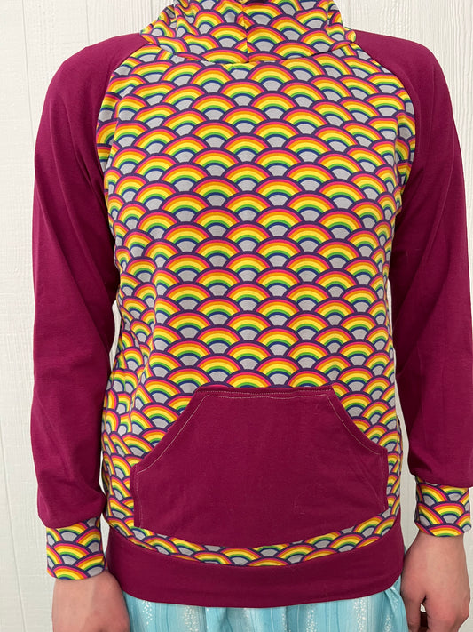 Rainbow/ magenta hoodie 10 T